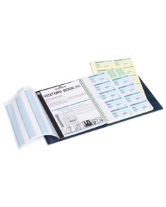 Durable Visitor Book 300 Blue Leather Look Front Cover Includes 300 Perforated 90x60 mm Visitor Badge Inserts 146500