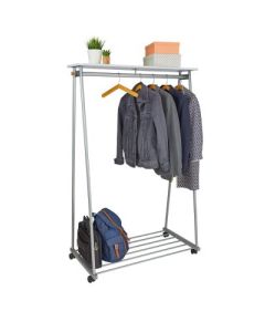 Alba Oslo Mobile Garment Rack Silver Grey and White Wood - Supplied With 6 Hangers - PMOSLO